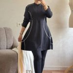 Burkini Noir avec Garniture Blanche